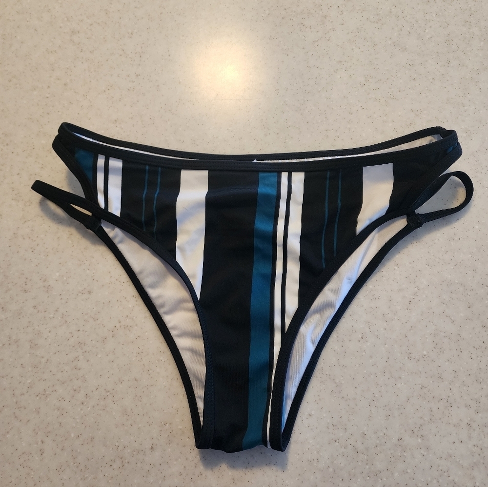 Cupshe Turquoise Striped Open Sides Women's Bikini Bottom Size S NWT
